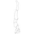 Woman doing headstand yoga pose. Continuous line drawing. Yoga pose stand on the head or Shirshasana. Vector