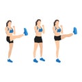 Woman doing High kicks exercise. Flat vector Royalty Free Stock Photo