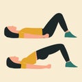 Woman doing hip thrusts. Illustrations of glute exercises and workouts. Flat vector illustration Royalty Free Stock Photo