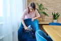 Woman doing house cleaning with vacuum cleaner Royalty Free Stock Photo