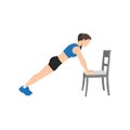 Woman doing Incline plank on chair exercise. Flat vector