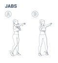 Woman Doing Jabs Exercise Fitness Home Workout Guidance Illustration. Girl Boxing Move Jab Punch.