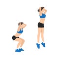 Woman doing Jump squats exercise flat vector