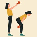 Woman doing kettlebell swings. Illustrations of glute exercises and workouts. Flat vector illustration Royalty Free Stock Photo