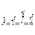 Woman doing knee to box jump squat or power jump exercise Royalty Free Stock Photo