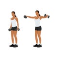 Woman doing Lateral side shoulder dumbbell raises.