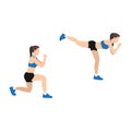 Woman doing Lunge back kick exercise. Flat vector