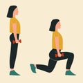 Woman doing lunges. Illustrations of glute exercises and workouts. Flat vector illustration Royalty Free Stock Photo