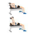 Woman doing Lying dumbbell tricep extensions exercise. Flat vector