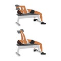 Woman doing Lying dumbbell tricep extensions exercise. Flat vector