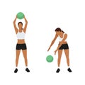 Woman doing Medicine ball. Alternating side slams