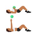 Woman doing Medicine ball floor press. Laying chest passes