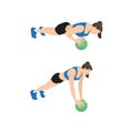 Woman doing Medicine ball push ups exercise. Flat vector Royalty Free Stock Photo