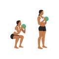 Woman doing Medicine ball squat exercise. Flat vector