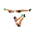 Woman doing Medicine ball v-ups exercise. Flat vector