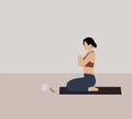 Woman running and jogging on the beach in morning. Beach Sports and Activities on summer vacation.Woman doing morning yoga. Vector