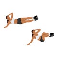 Woman doing Oblique crunch exercise. Flat vector Royalty Free Stock Photo