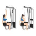 Woman doing one arm lat pull down. Pull downs. pullover exercise