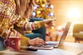 Woman doing online shopping at Christmas Royalty Free Stock Photo