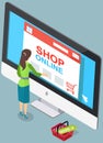 Woman doing online shopping at website. Buying products via internet, online store concept Royalty Free Stock Photo