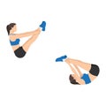 Woman doing Open leg rocker exercise. Flat vector