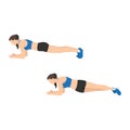 Woman doing Plank hip dips exercise. Flat vector