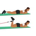 Woman doing Prone leg curl exercise. flat vector