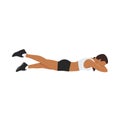 Woman doing Prone or lying leg lifts exercise. Flat vector