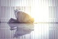 Woman doing prostration on praying mat at home Royalty Free Stock Photo