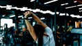 Woman doing a pull-up in gym Royalty Free Stock Photo
