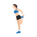 Woman doing quadriceps stretch, cool down exercise. Balance pose, flexibility improvement