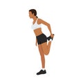 Woman doing quadriceps stretch, cool down exercise. Balance pose, flexibility improvement
