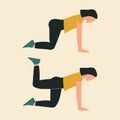 Woman doing quadruped hip extensions. Illustrations of glute exercises and workouts. Flat vector illustration