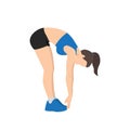 Woman doing Ragdoll. Forward bend. Fold stretch exercise