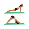 Woman doing Renegade row with downward dog tap.