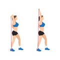 Woman doing Resistance band tricep overhead extensions