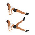 Woman doing Reverse Plank With Leg Raise Form in 2 steps for exercise guide. Illustration about workout to target at shoulders,