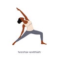 Woman doing reverse warrior yoga pose