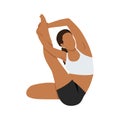 Woman doing revolved heron pose exercise