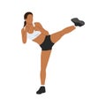 Woman doing Roundhouse side kicks. Side kick. Sport exersice. Woman doing exercise