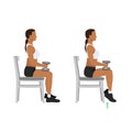 Woman doing seated dumbbell or chair calf raises. Keep both legs at a 90-degree angle