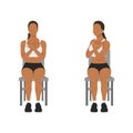 Woman doing seated gluteal and lumbar rotation or chair twist exercise