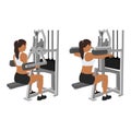 Woman doing Seated Lateral raise machine. Power partials exercise