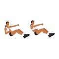 Woman doing Seated punches exercise. Flat vector