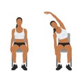 Woman doing seated side bends or lat stretch exercise