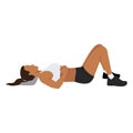 Woman doing semi supine laying down or constructive rest position exercise