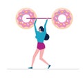 Woman doing shoulder press exercise with a Donut weight bar. Royalty Free Stock Photo