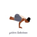 Woman doing side crane pose in white background. Parsva Bakasana exercise. balance and recreation