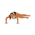 Woman doing side crane pose in white background. Parsva Bakasana