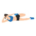 Woman doing side lying quad stretch exercise.